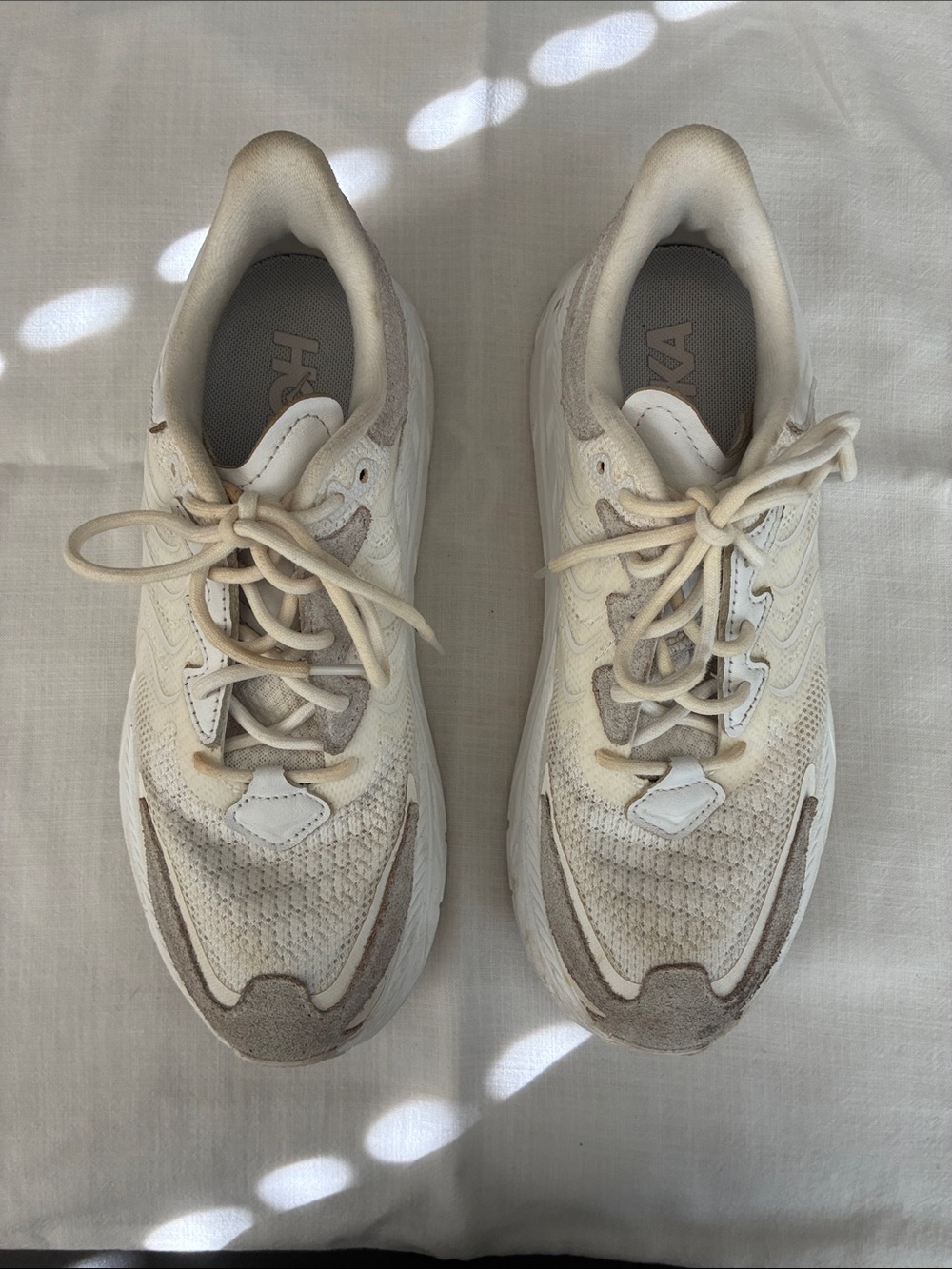 Hoka Off-White and Beige Mesh Running Shoes